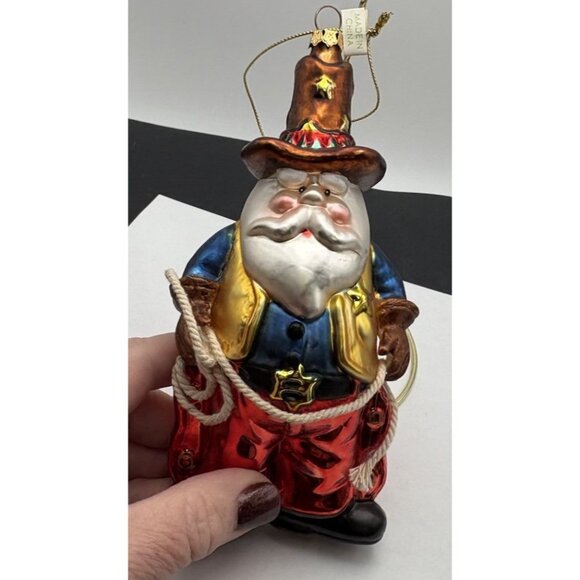 OLD WORLD BLOWN GLASS ORNAMENT WESTERN SANTA Cowboy - Picture 5 of 7